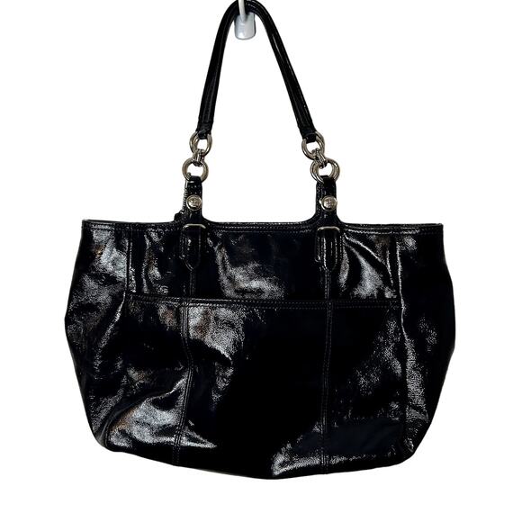 Coach Carryall Madison Handbag Navy Patent Leather Silver Logo - Picture 4 of 9